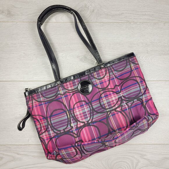 Coach Jewel Tone Poppy Tartan Plaid Signature Tote Bag - Picture 1 of 7